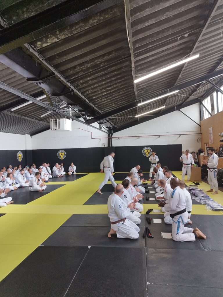 Students gather for a seminar and group training session.